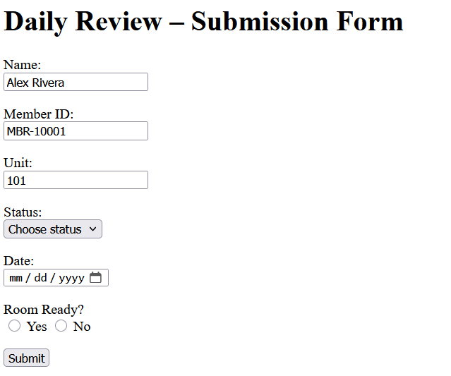 Legacy single-record form requiring individual submission per housing assignment