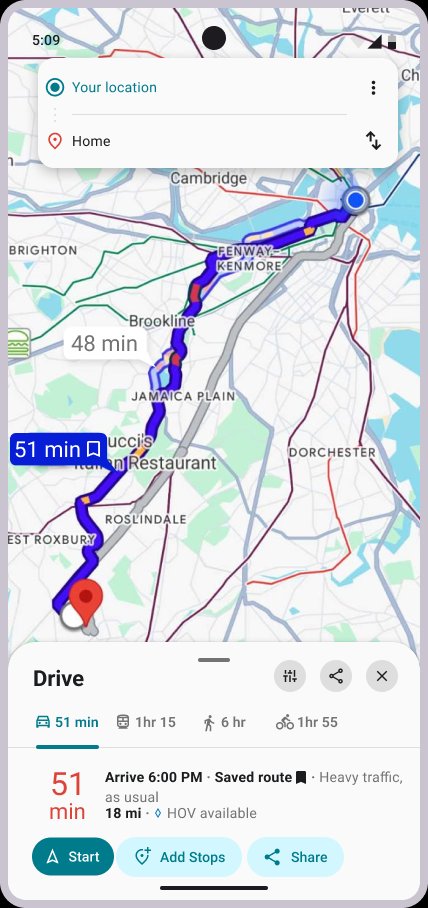 Google Maps route screen