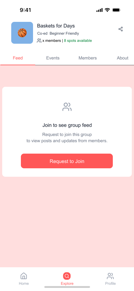 Mid-fi: View Group for non-member showing Join to see group feed locked state
