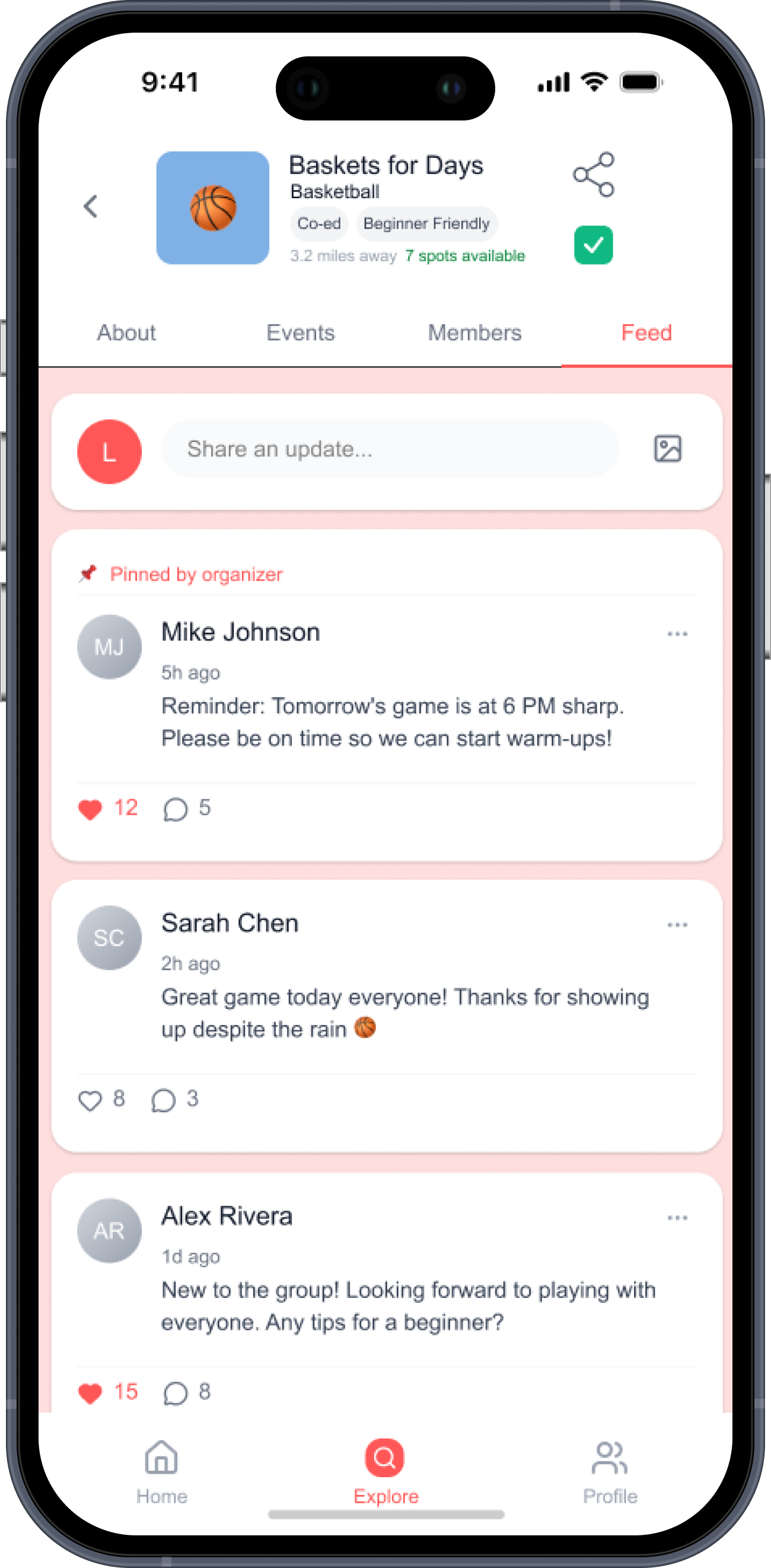 Hi-fi: View Group for member showing Feed tab as default with group posts