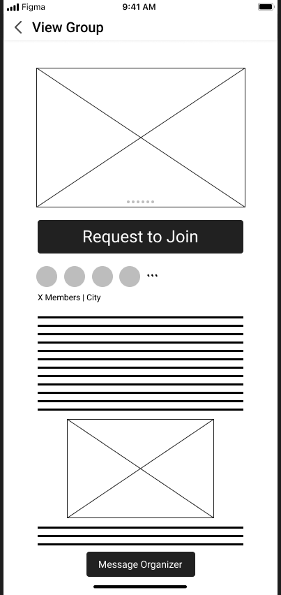 Lo-fi: View Group with Request to Join CTA, member count, and description
